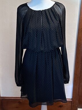 MNG Black Long-Sleeve Polka Dot Mini Dress